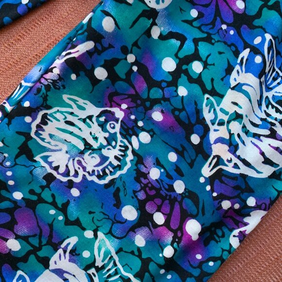 Ocean Fish Print Wide Leg Rayon Pants | Vintage Sea Witch Mermaid - Picture 6 of 7